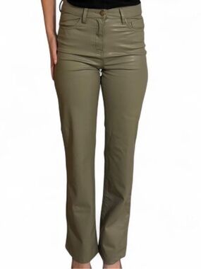 Zara Olive Faux Leather Straight-Leg Pants